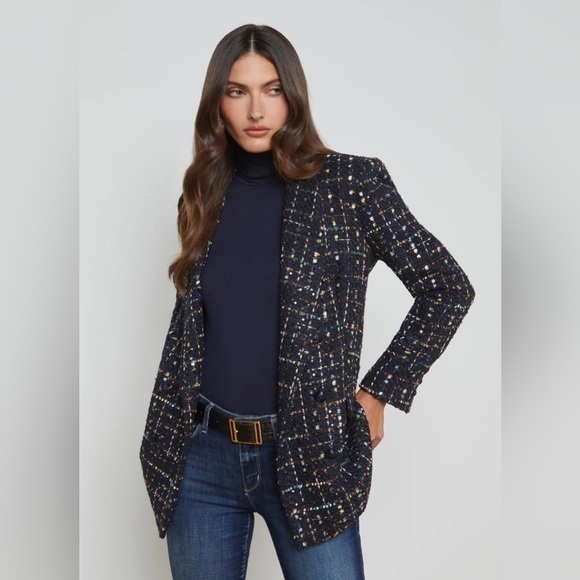 CURRENT SEASON L'Agence "Jayda" sequin-embellished tweed blazer - Picture 2 of 11